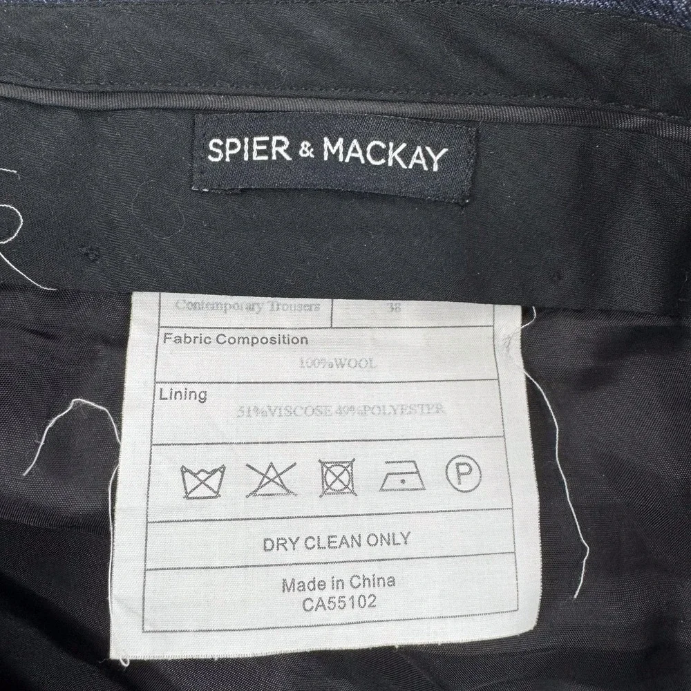 Spier & Mackay Dress Pants Mens 38x32 Blue Check Wool Flat Front Office Classic
